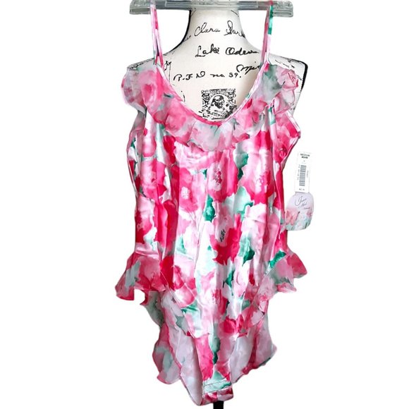 Vintage 80s Inner Most Intimates Sears Pink Teddy Ruffles Medium Made In USA New - Picture 2 of 10